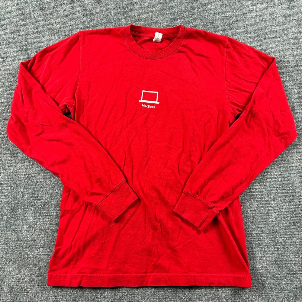 Apple MacBook Long Sleeve T-Shirt Mens Small Red Promo American Apparel Tech Tee